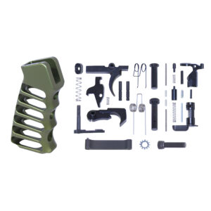 AR-15 Complete Lower Parts Kit With Ultralight Skeletonized Aluminum Pistol Grip (Anodized Green)