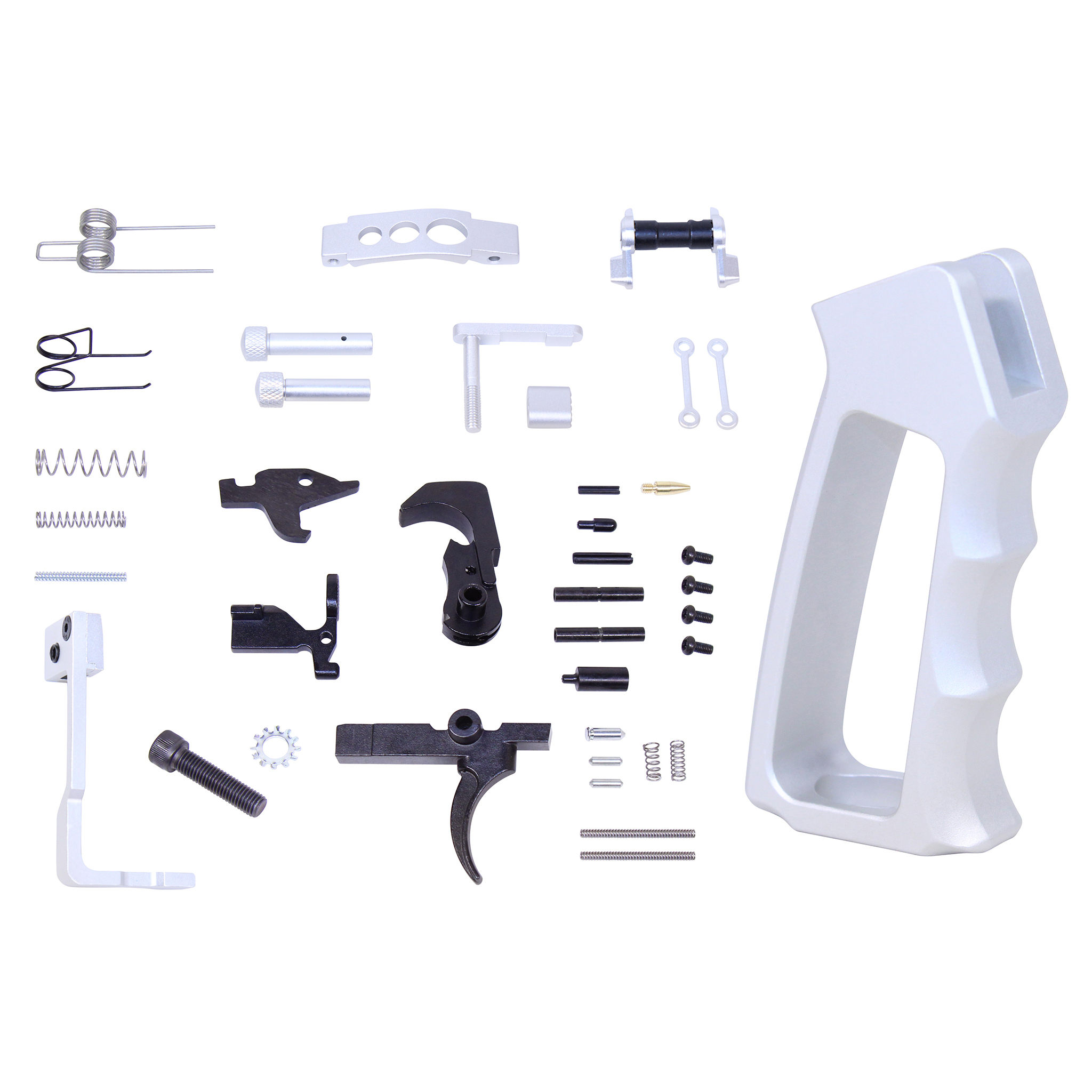 LPK-ENH-ULSPG-G2-CLEAR AR-15 Enhanced Lower Parts Kit With Upgrades & Skeletonized Aluminum Pistol Grip (Anodized Clear) (Gen 2) - Image 1