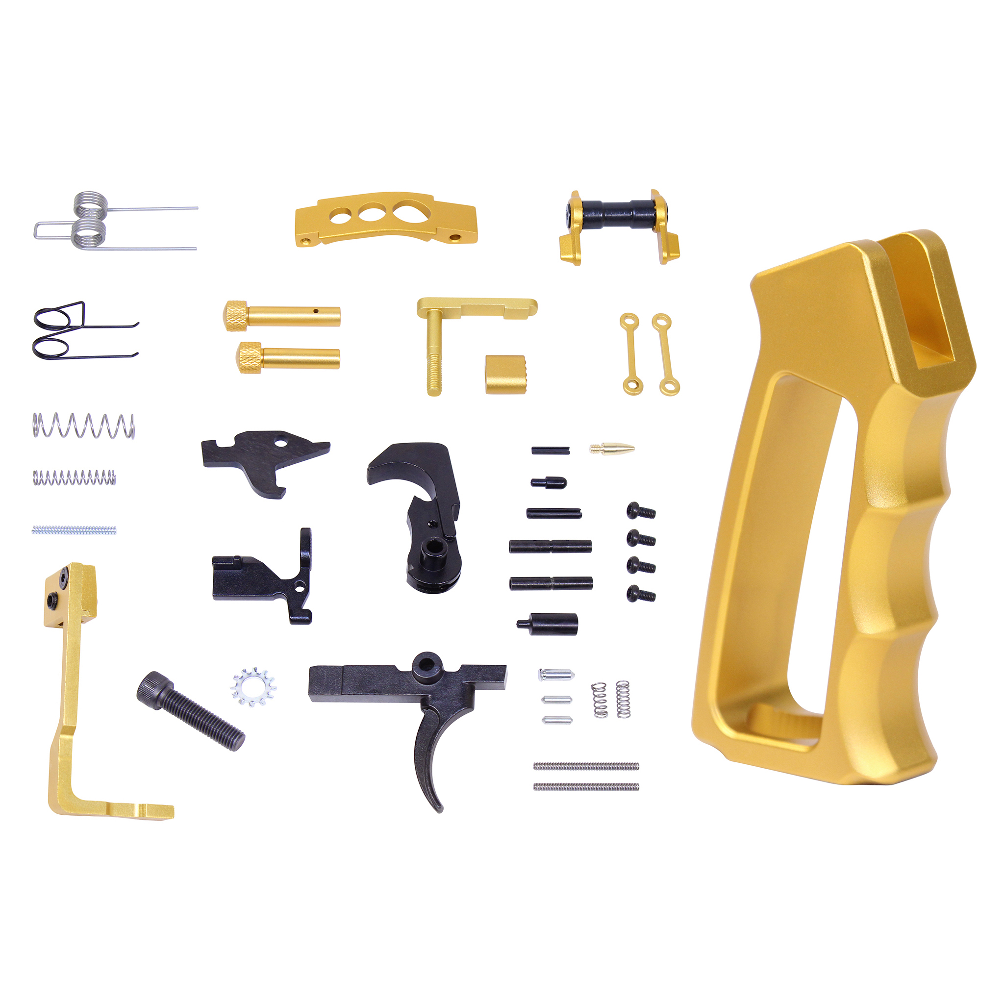 LPK-ENH-ULSPG-G2-GOLD AR-15 Enhanced Lower Parts Kit With Upgrades & Skeletonized Aluminum Pistol Grip (Anodized Gold) (Gen2) - Image 1