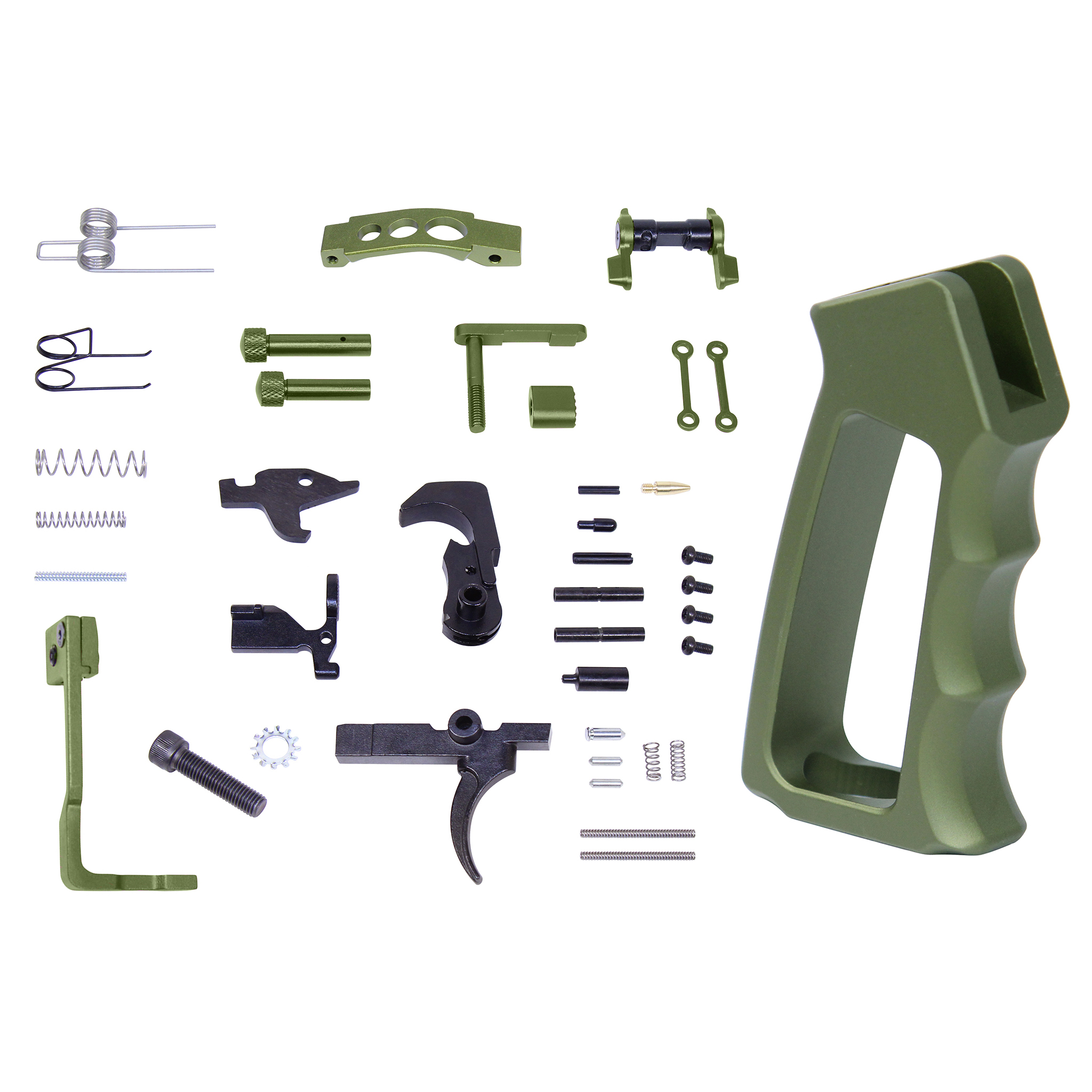 LPK-ENH-ULSPG-G2-GREEN AR-15 Enhanced Lower Parts Kit With Upgrades & Skeletonized Aluminum Pistol Grip (Anodized Green) (G2) - Image 1