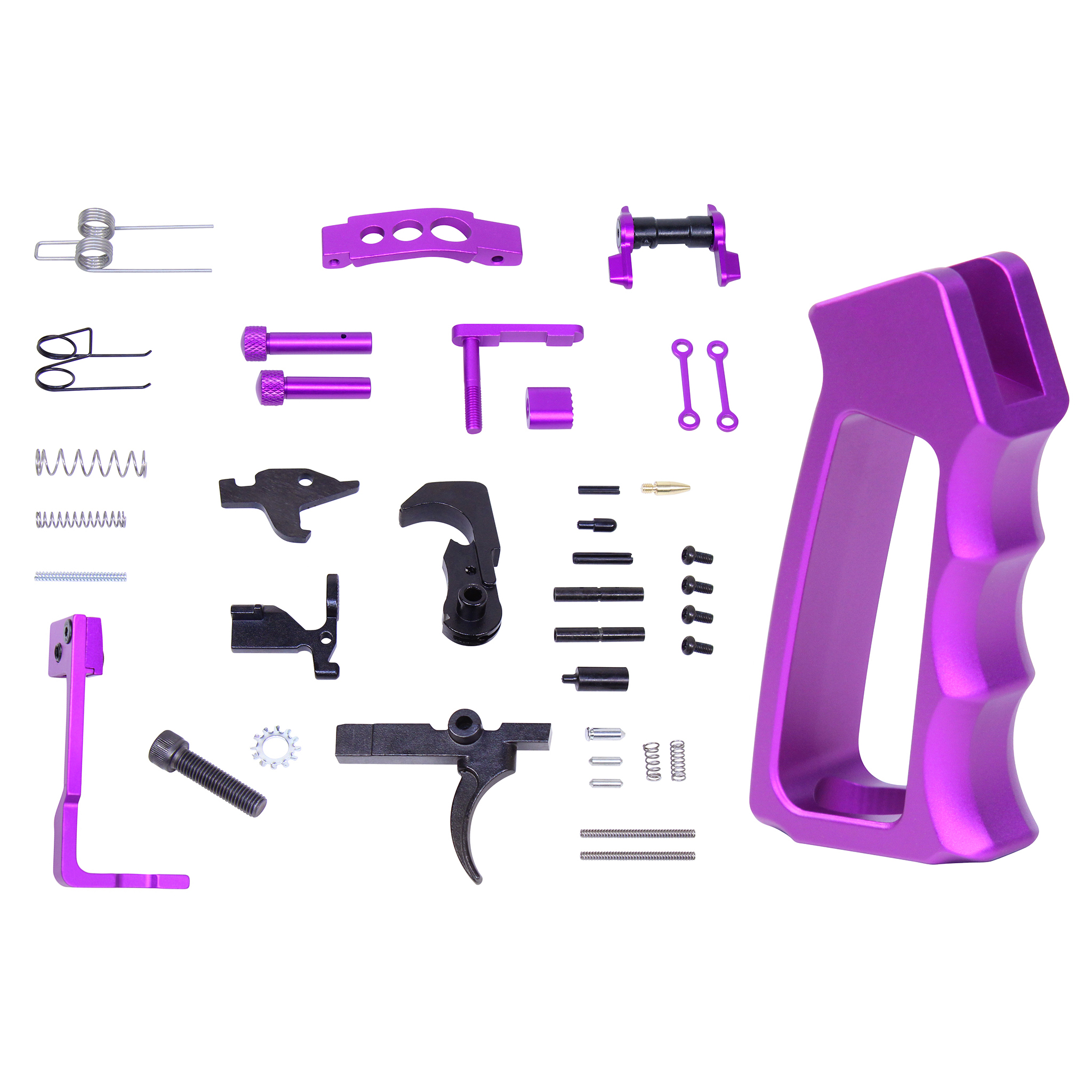 LPK-ENH-ULSPG-G2-PURPLE AR-15 Enhanced Lower Parts Kit With Upgrades & Skeletonized Aluminum Pistol Grip (Anodized Purple) (Gen 2) - Image 1