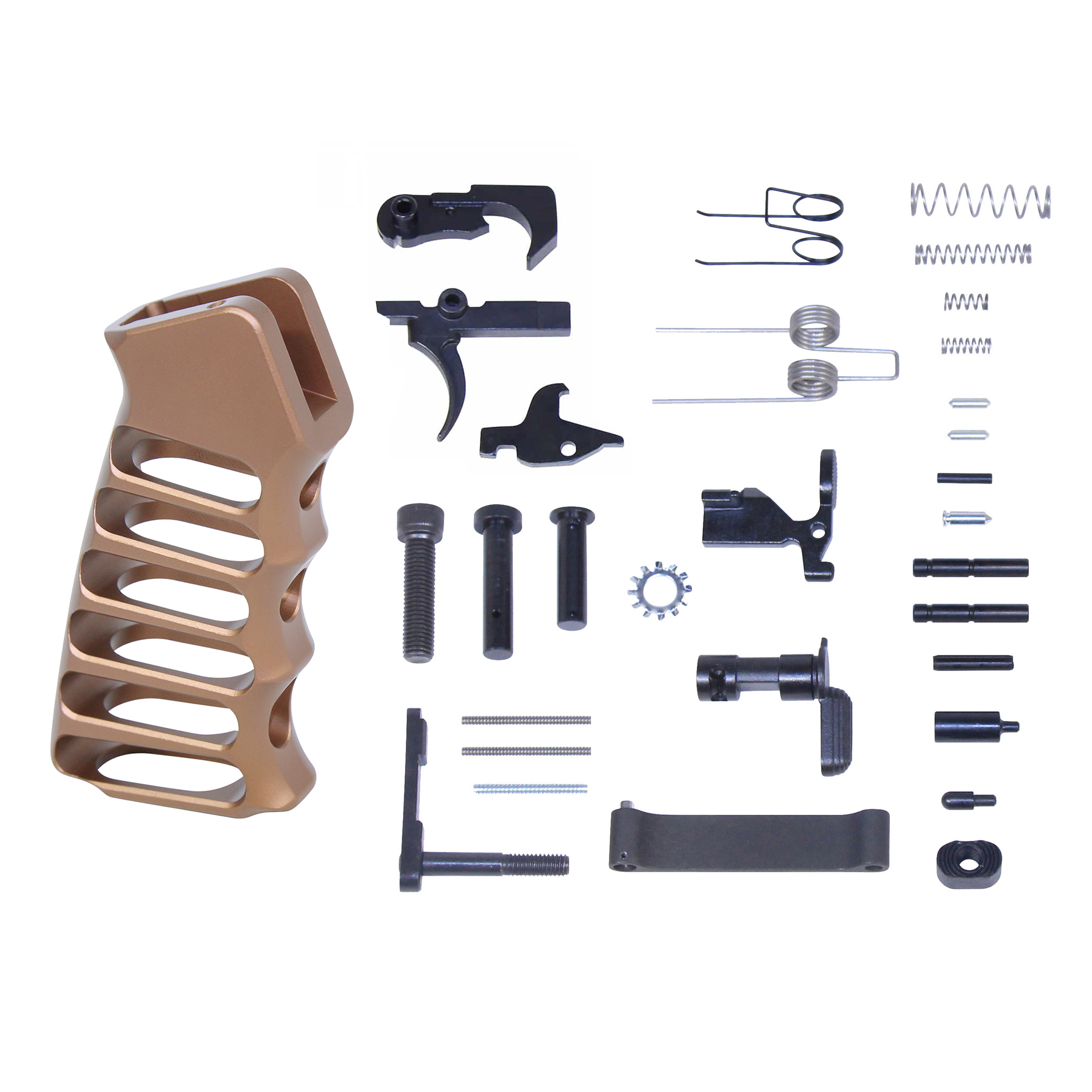 LPK-ULS-PG-BRZ_TT AR-15 Complete Lower Parts Kit With Ultralight Skeletonized Aluminum Pistol Grip (Anodized Bronze) - Image 1