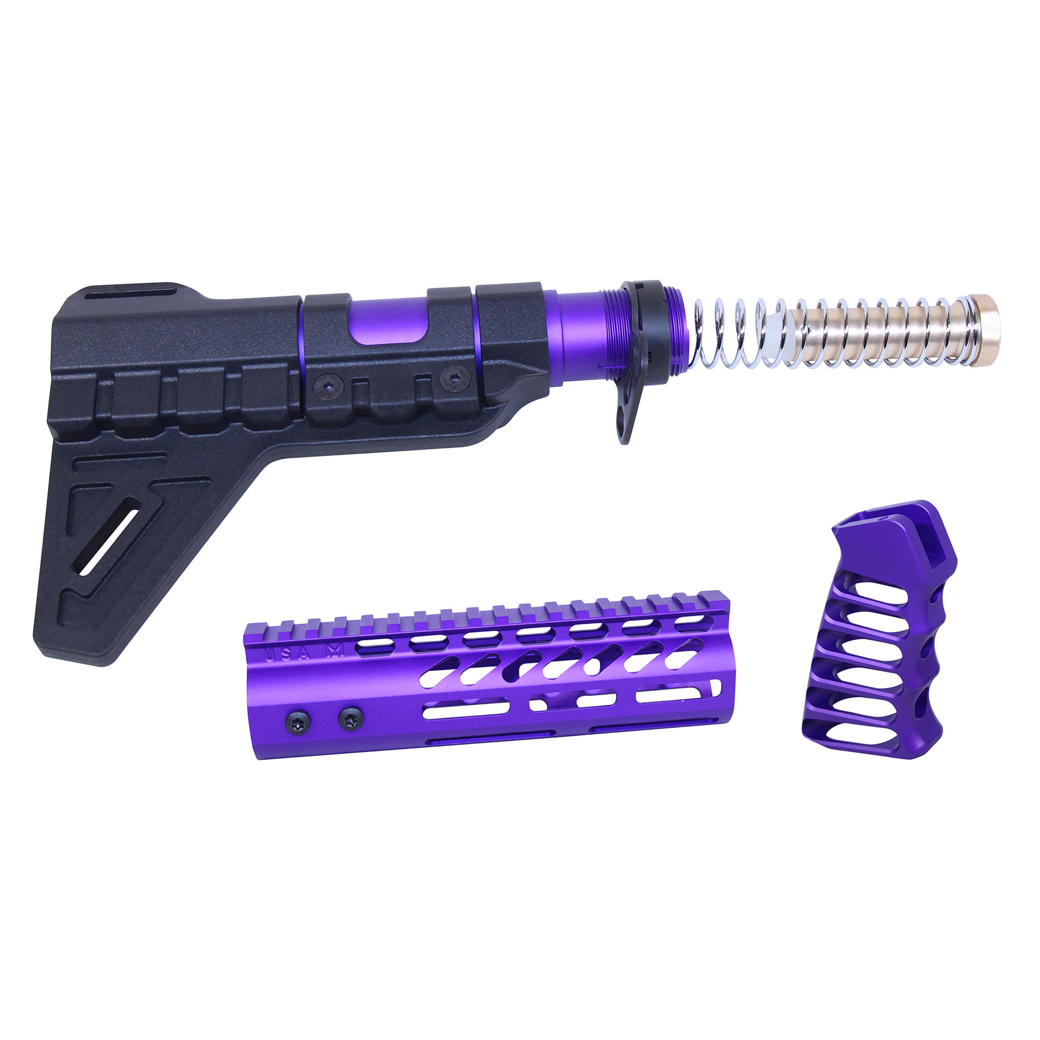 AR-PISTOL-SET-MLK-PB-RP_TT AR-15 Pistol Furniture Set W/Micro Breach Pistol Brace (Anodized Royal Purple) - Image 1