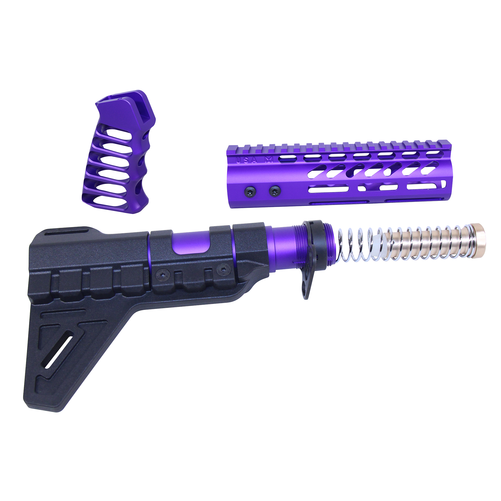 Guntec-USA-AR-PISTOL-SET-MLK-PB-RP AR-15 Pistol Furniture Set W/Micro Breach Pistol Brace (Anodized Royal Purple)