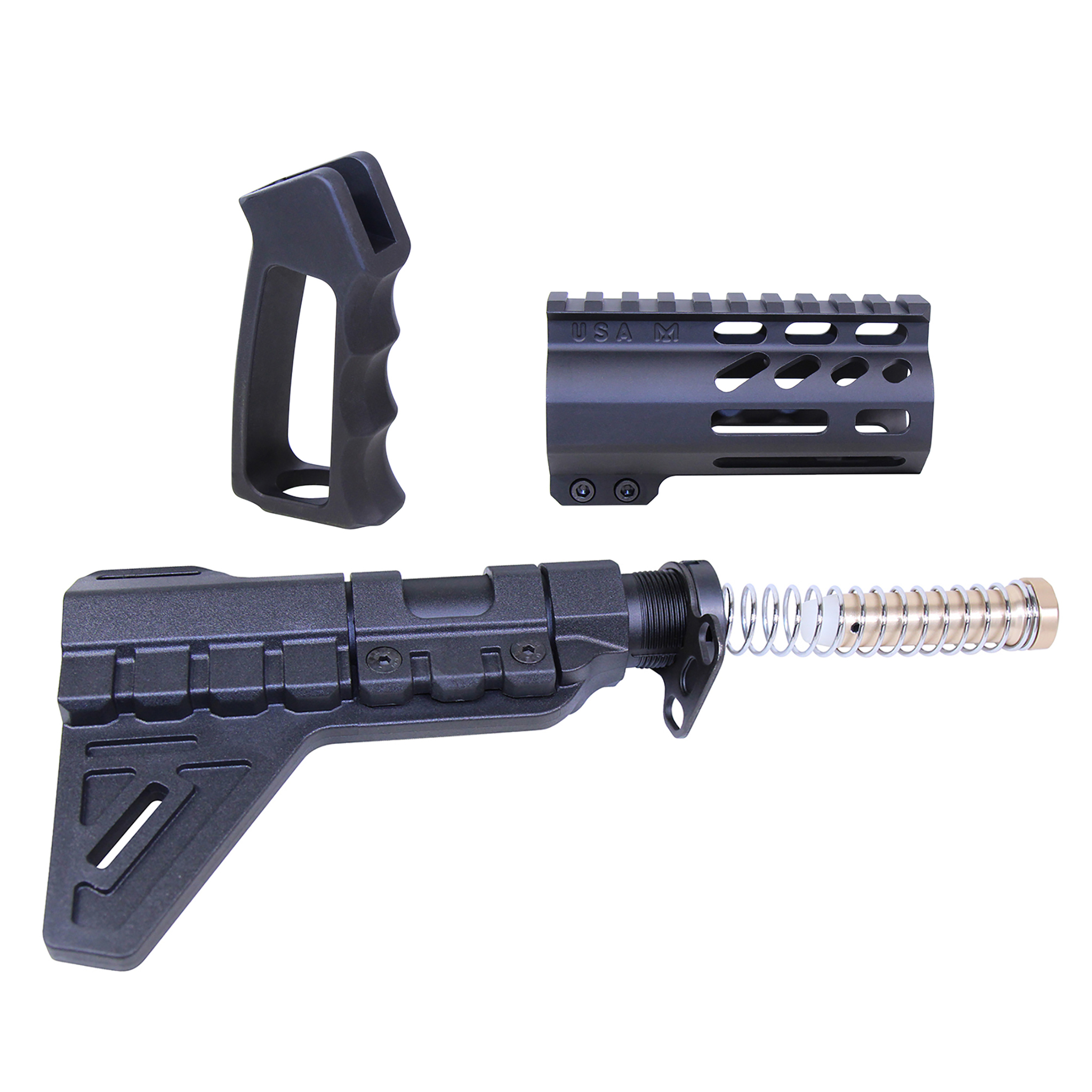 Guntec-USA-MINI-P-SET-PB-RP-1 AR-15 Mini Pistol Furniture Set W/Micro Breach Pistol Brace (Anodized Black)