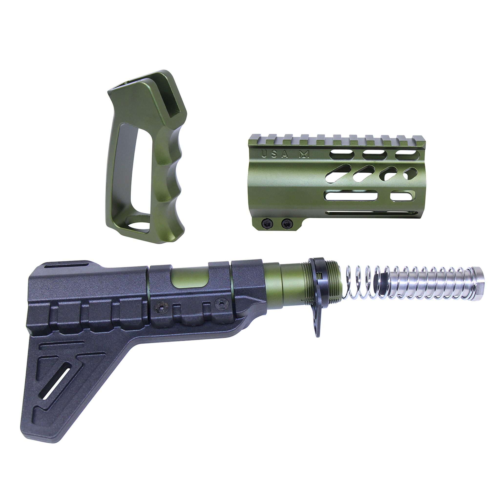 Guntec-USA-MINI-P-SET-PB-RP-6 AR-15 Mini Pistol Furniture Set W/Micro Breach Pistol Brace (Anodized Green)