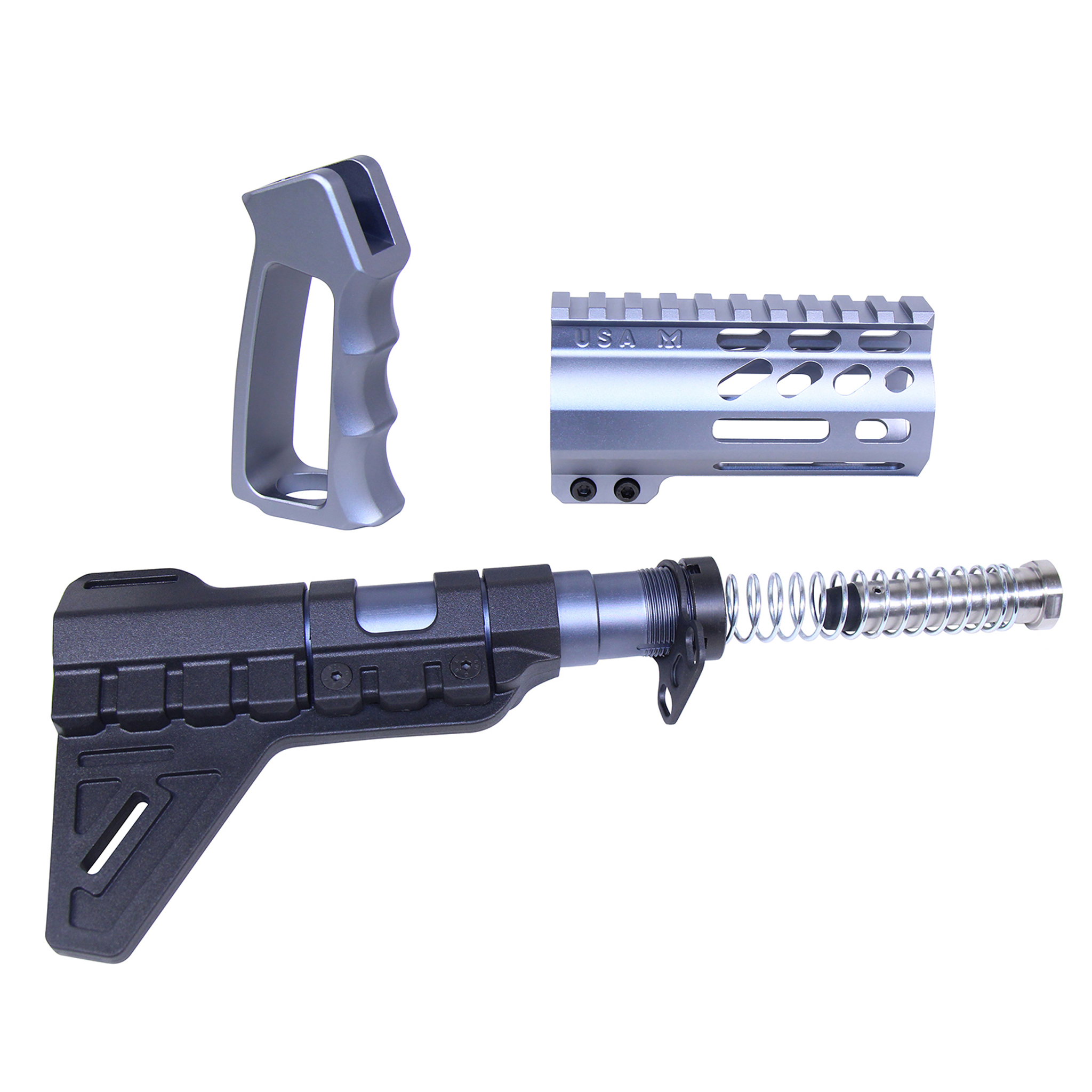Guntec-USA-MINI-P-SET-PB-RP-7 AR-15 Mini Pistol Furniture Set W/Micro Breach Pistol Brace (Anodized Grey)