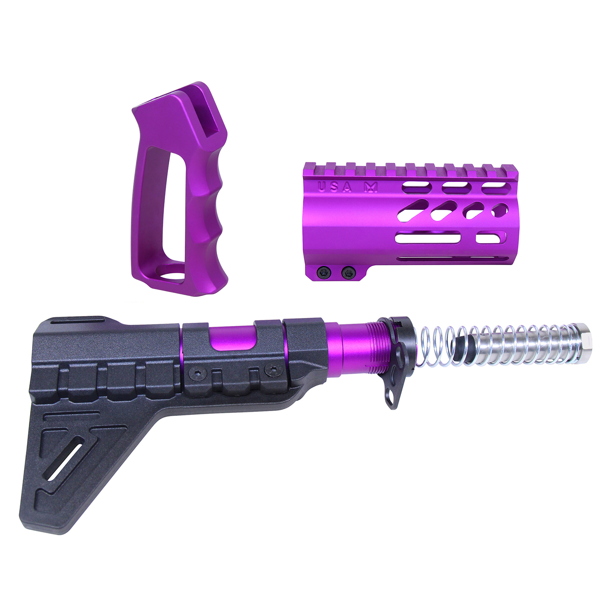 Guntec-USA-MINI-P-SET-PB-RP-8 AR-15 Mini Pistol Furniture Set W/Micro Breach Pistol Brace (Anodized Purple)