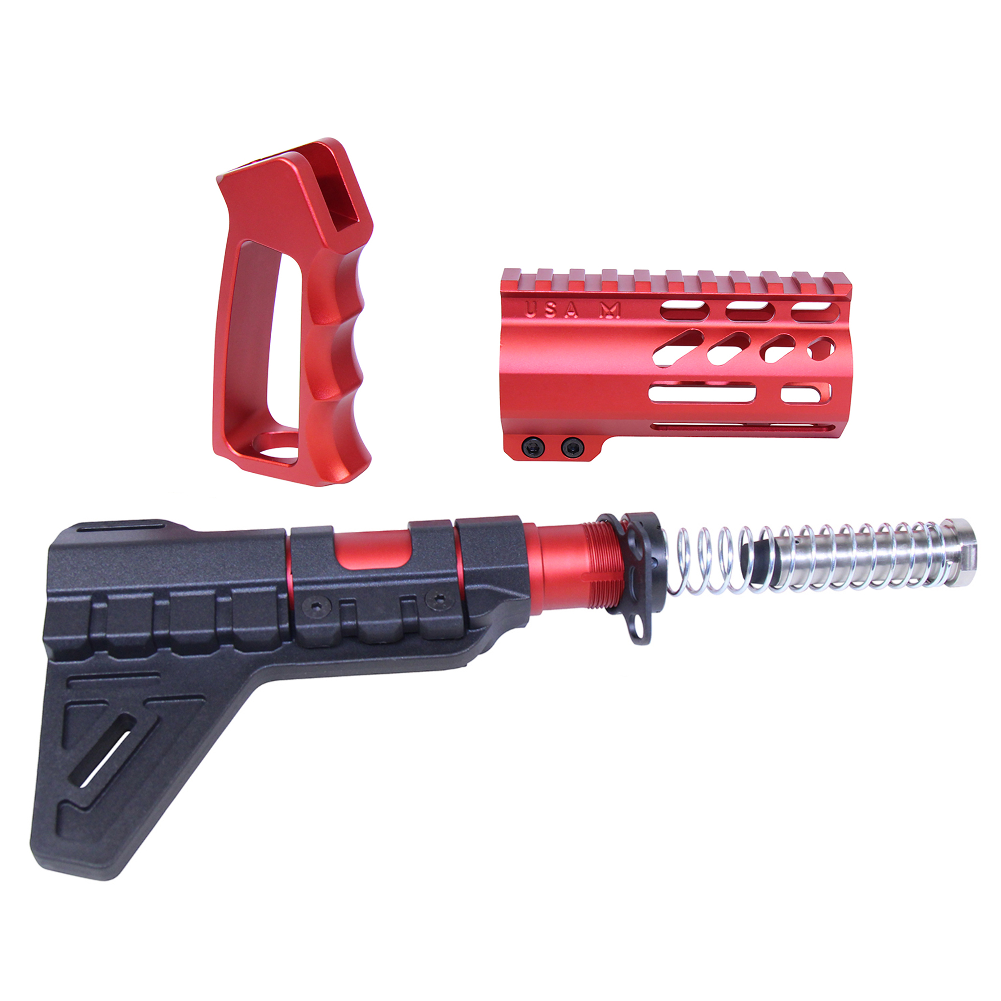 Guntec-USA-MINI-P-SET-PB-RP-9 AR-15 Mini Pistol Furniture Set W/Micro Breach Pistol Brace (Anodized Red)