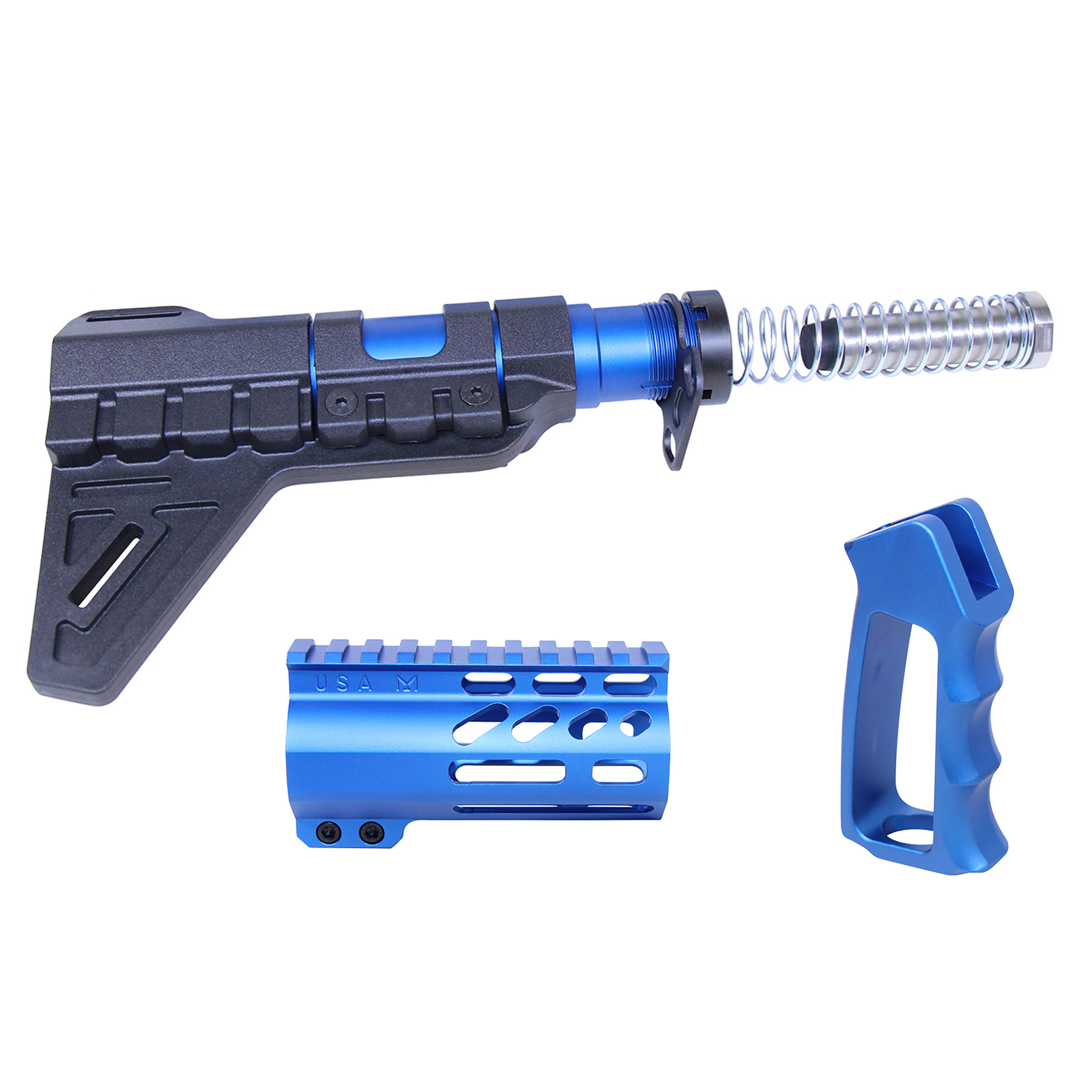 MINI-P-SET-PB-BLUE_TT AR-15 Mini Pistol Furniture Set W/Micro Breach Pistol Brace (Anodized Blue) - Image 1