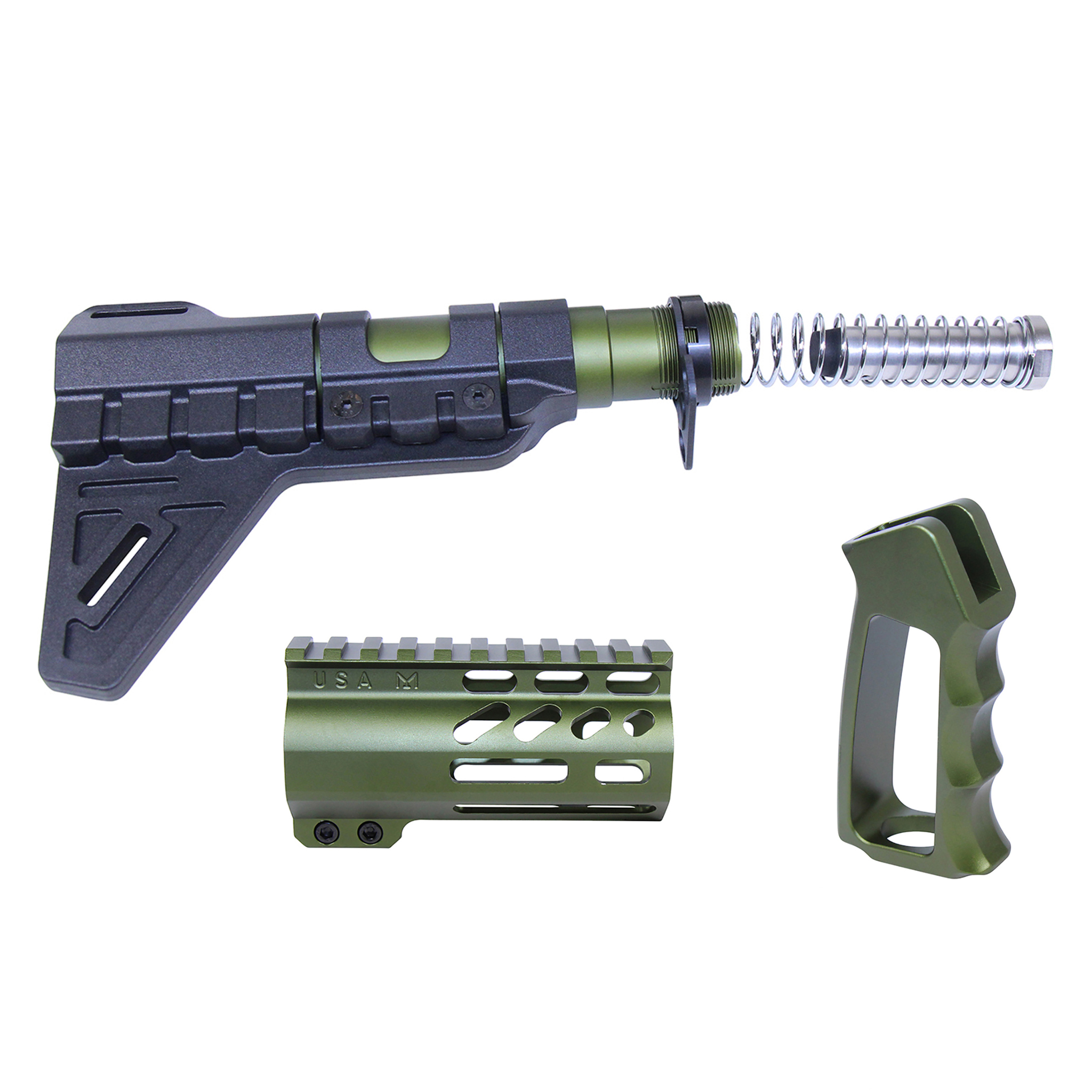 MINI-P-SET-PB-GREEN_TT AR-15 Mini Pistol Furniture Set W/Micro Breach Pistol Brace (Anodized Green) - Image 1