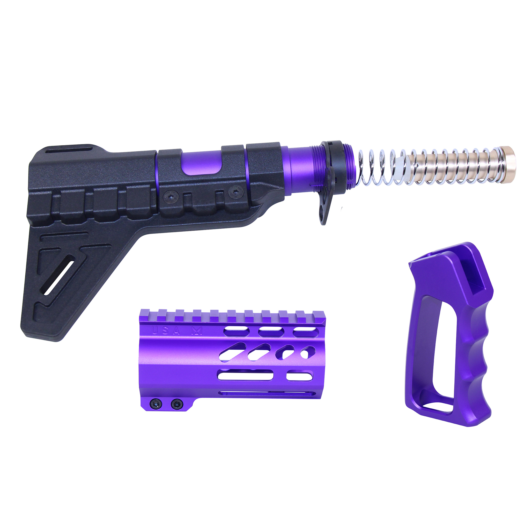 MINI-P-SET-PB-RP_TT AR-15 Mini Pistol Furniture Set W/Micro Breach Pistol Brace (Anodized Royal Purple) - Image 1