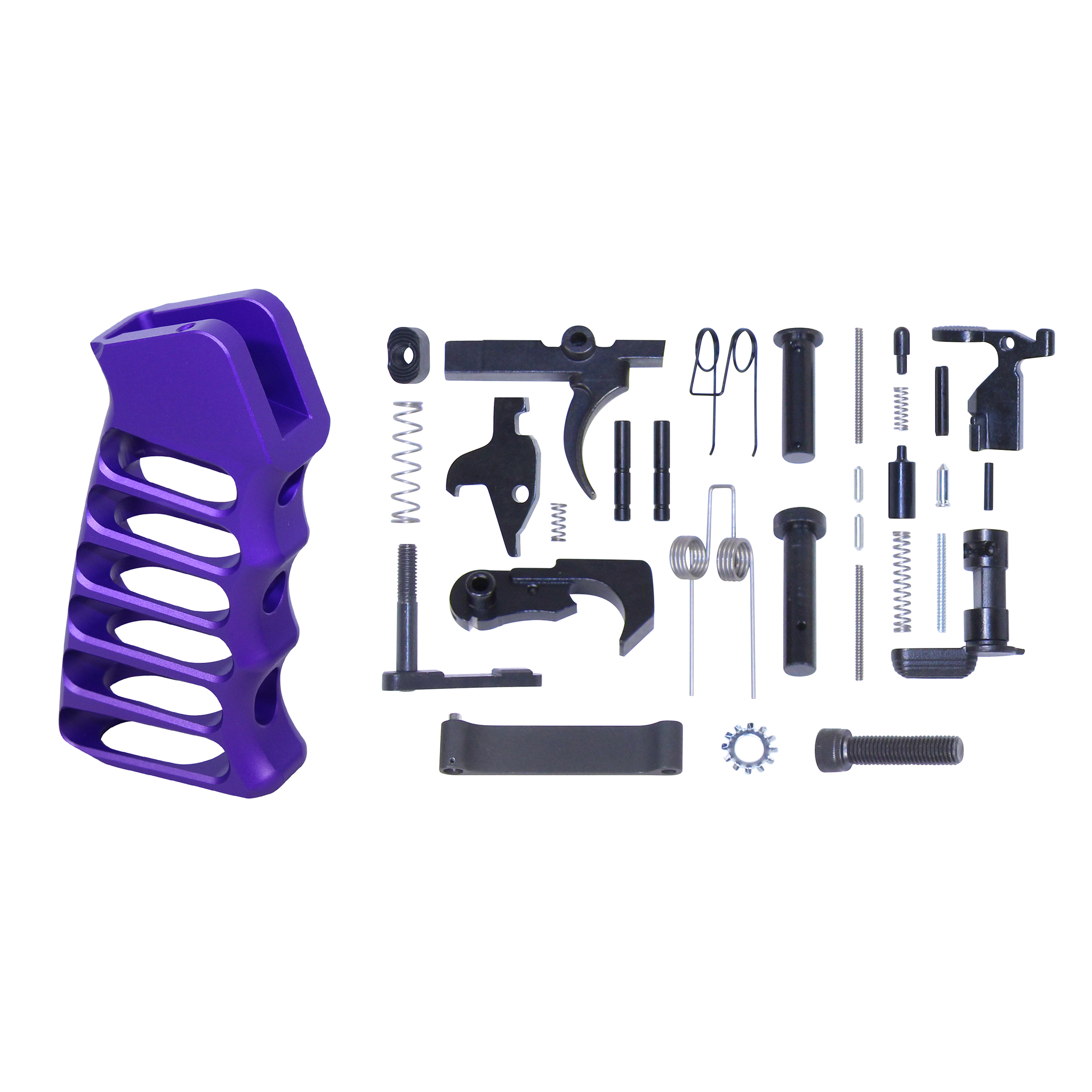 Guntec-USA-LPK-ULS-PG-RP AR-15 Complete Lower Parts Kit With Ultralight Skeletonized Aluminum Pistol Grip (Anodized Royal Purple)