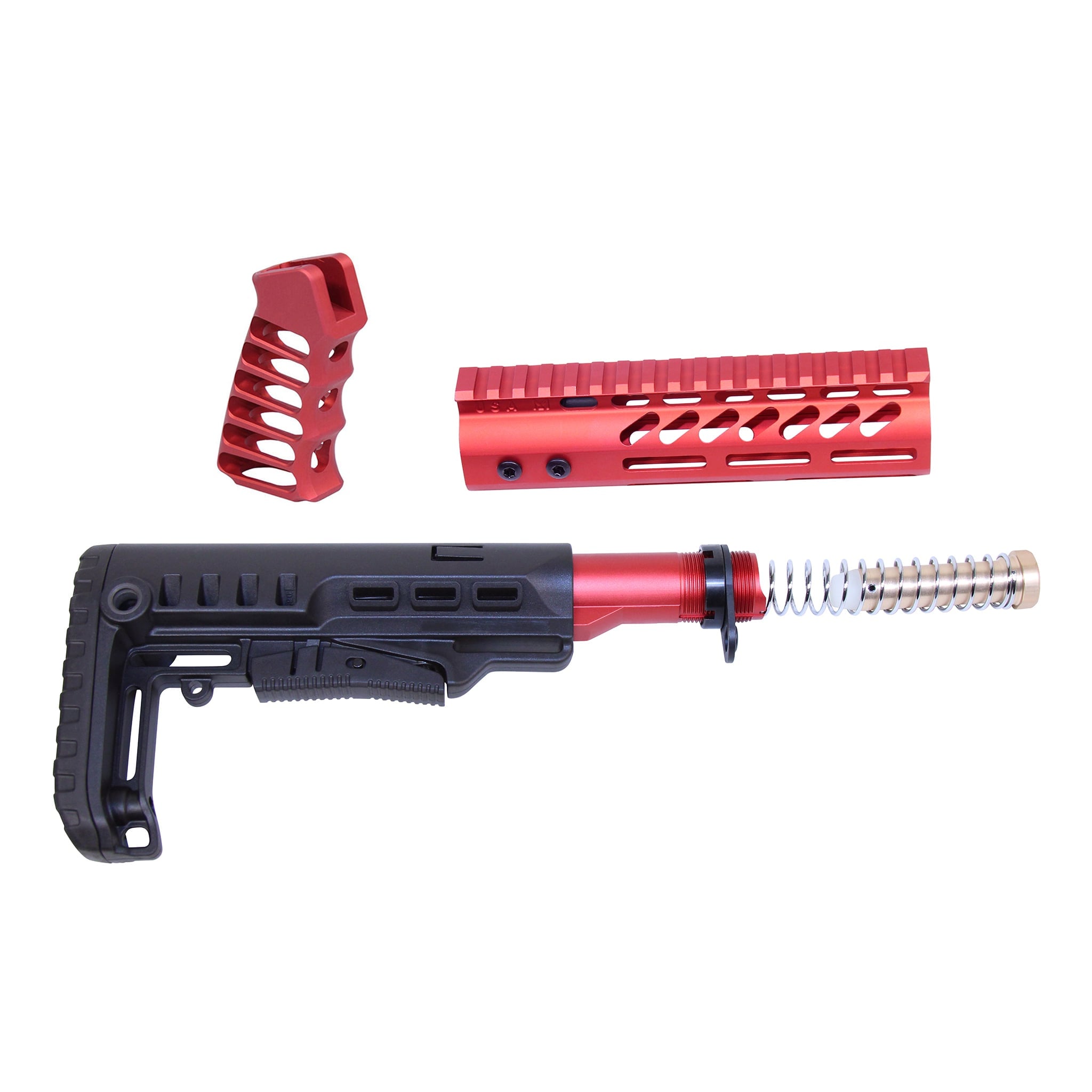 Guntec-USA-ULTRA-SET-7-RP-12 AR-15 Ultralight Series Complete Furniture Set (7") (Anodized Red)