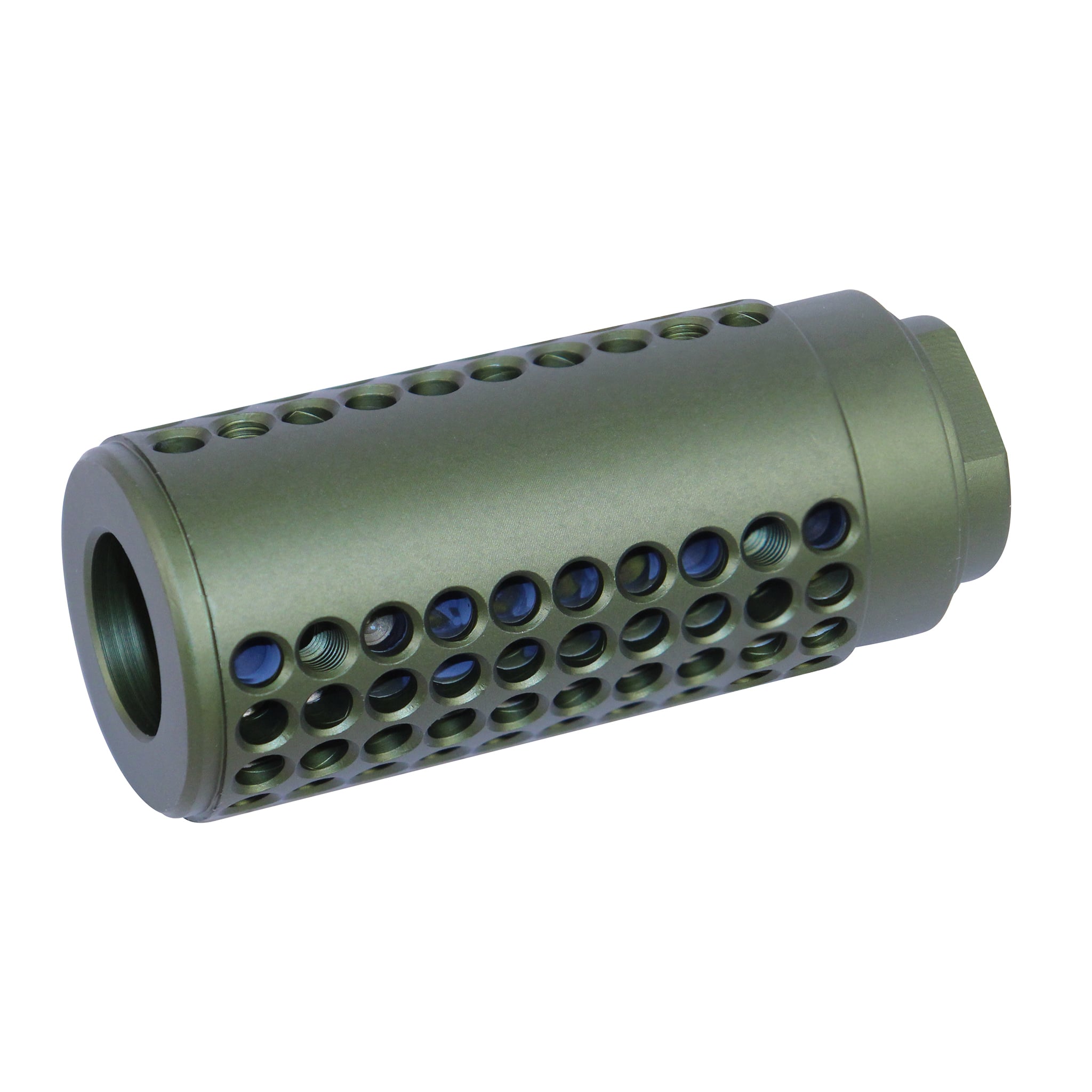 Anodized Green AR-15 Micro Socom Fake Suppressor Anodized Green AR-15 Micro Socom Style Fake Suppressor with perforated shroud and steel thread adapter